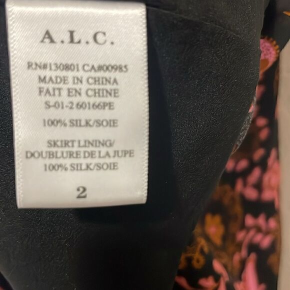 A.L.C. Emile Silk Floral Silk Cold-Shoulder Dress, Black/Henna/Pink Size 2 - Picture 12 of 12